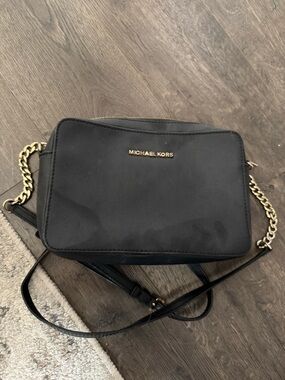 Michael Kors Black Crossbody with Gold Chain Accent